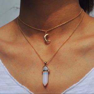 🎉 New Opal Gemstone Crescent Moon Layered Adjustable Necklace